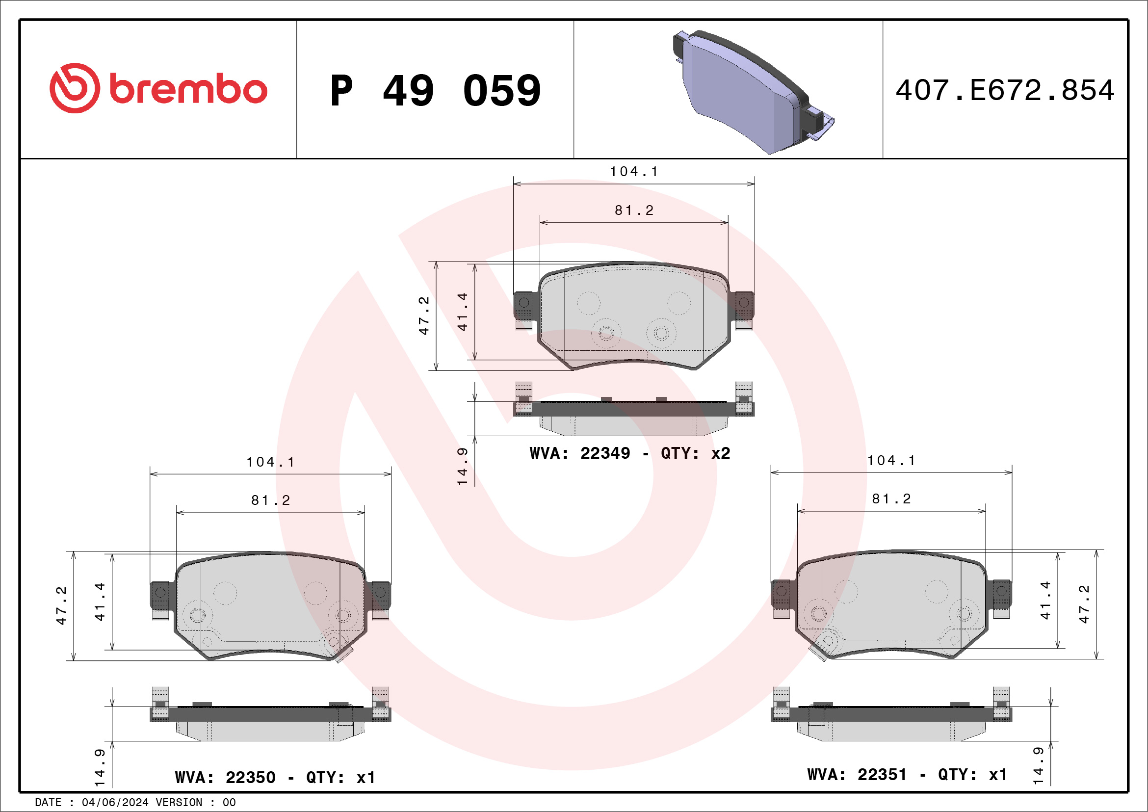 Brembo Brake Pad Set - P49059