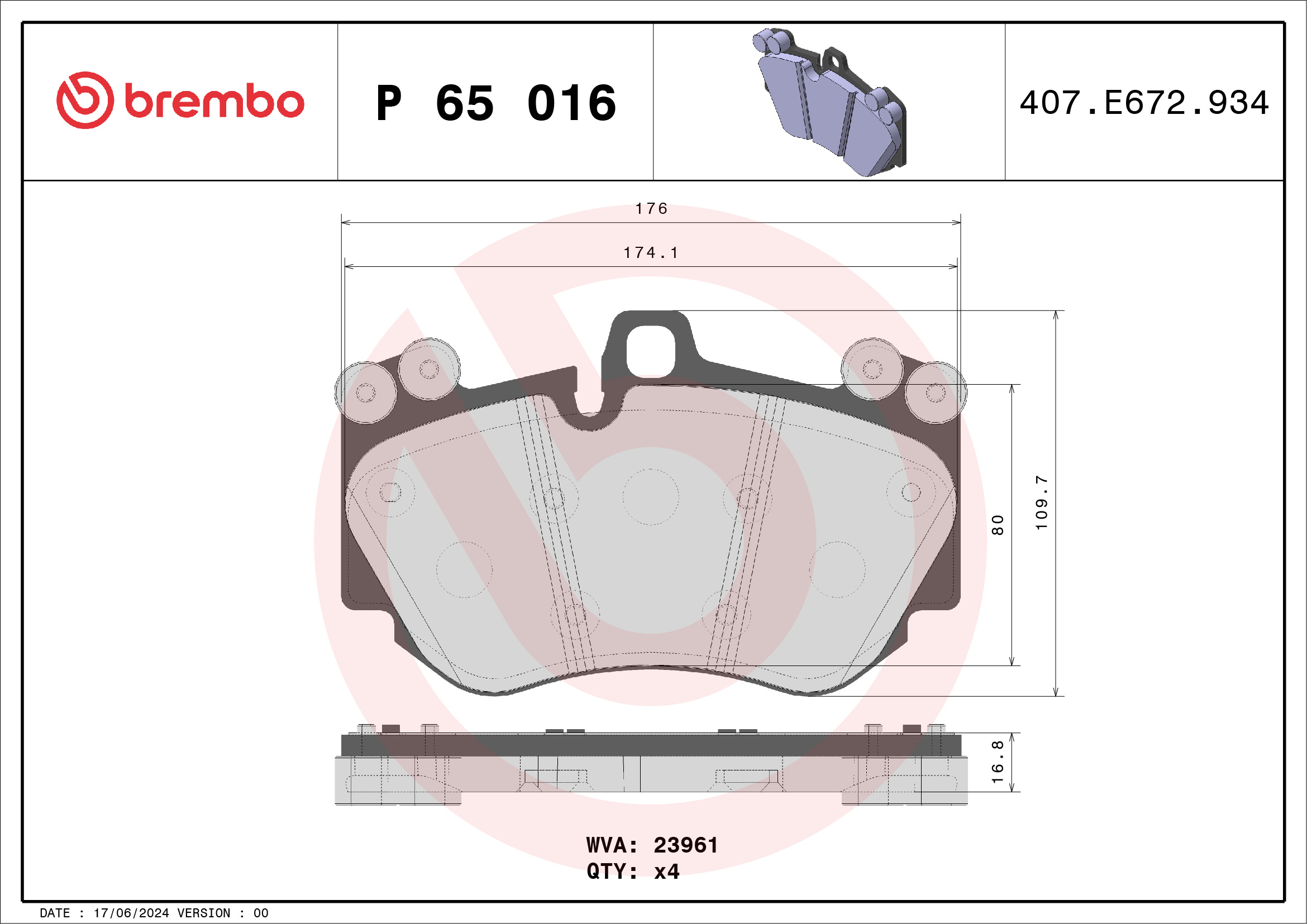 Brembo Brake Pad Set - P65016