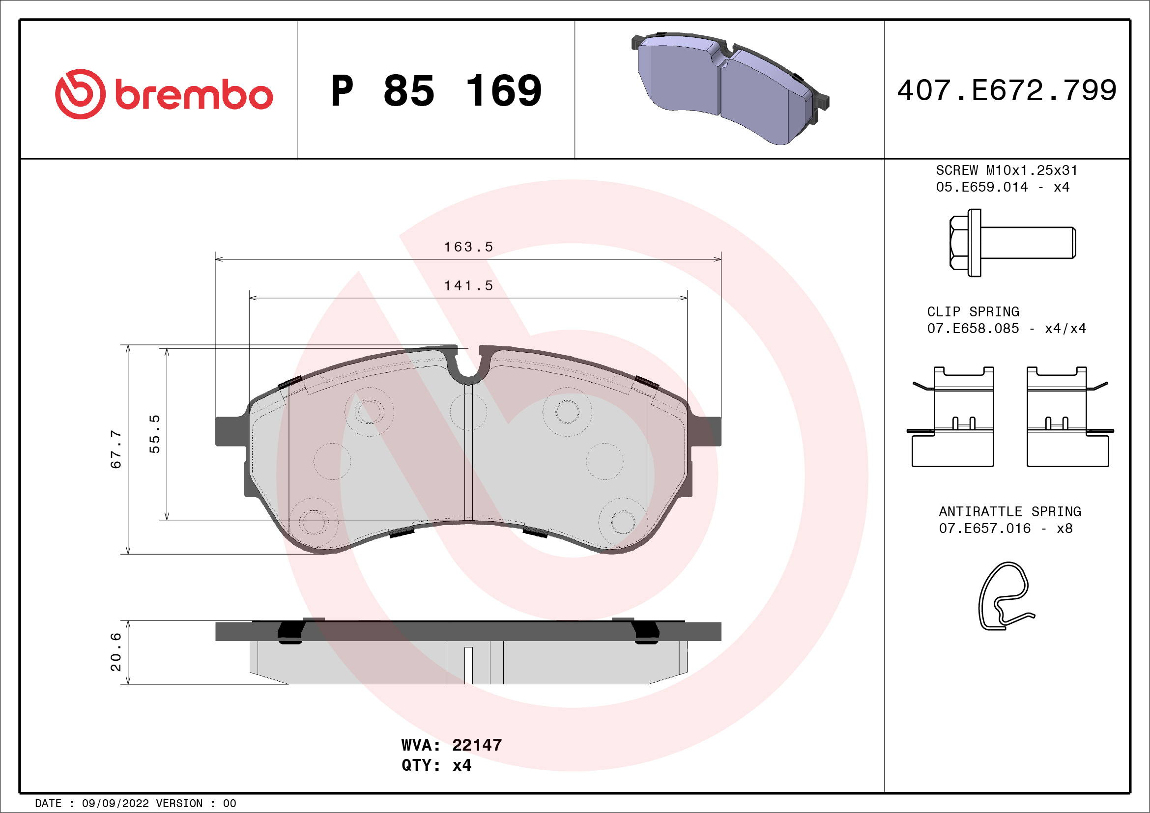 Brembo Brake Pad Set - P85169